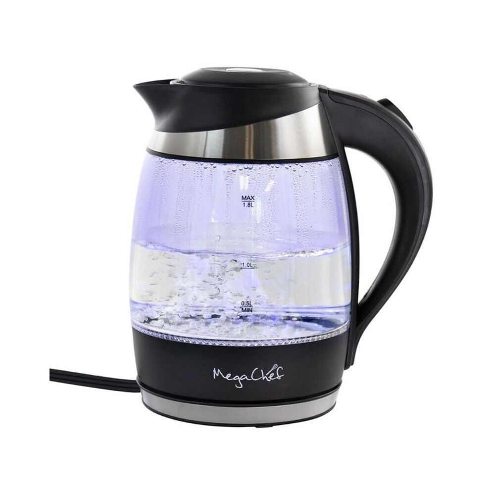 Megachef 1.8L Glass & Stainless Steel Electric Tea Kettle, Grey
